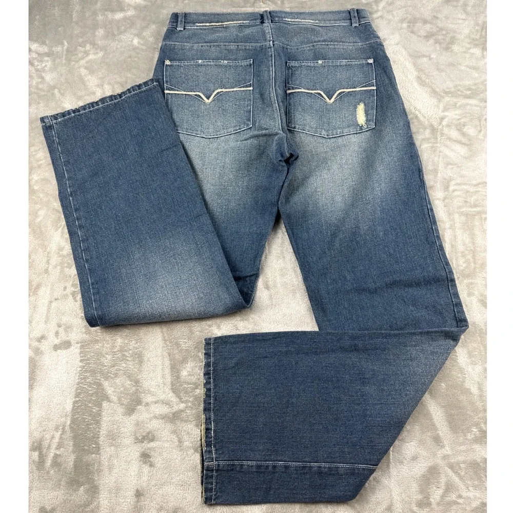 Guess Jeans Mens 33 Blue Medium Wash Straight Leg Distressed Denim X721L057